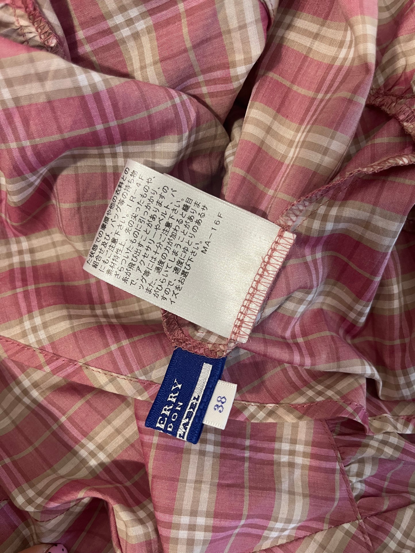Brand New Burberry Blue Label Pink & white plaid babydoll top with ruffles