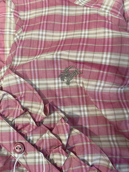 Brand New Burberry Blue Label Pink & white plaid babydoll top with ruffles