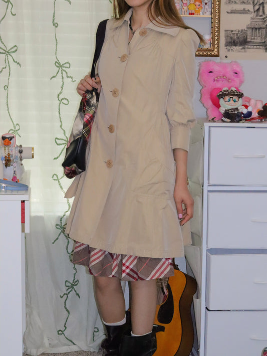 Burberry blue label mid sleeve light tan and cream trench coat