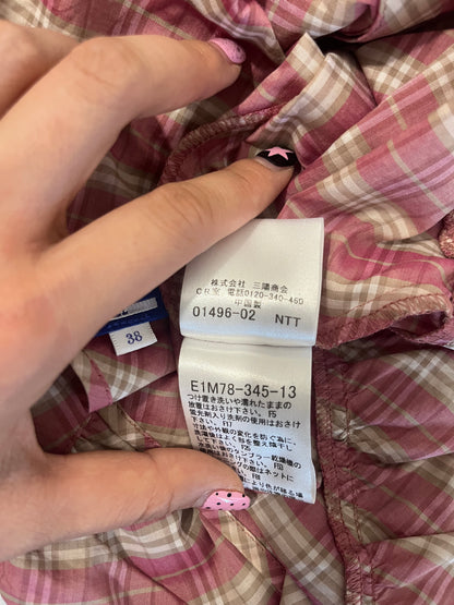 Brand New Burberry Blue Label Pink & white plaid babydoll top with ruffles