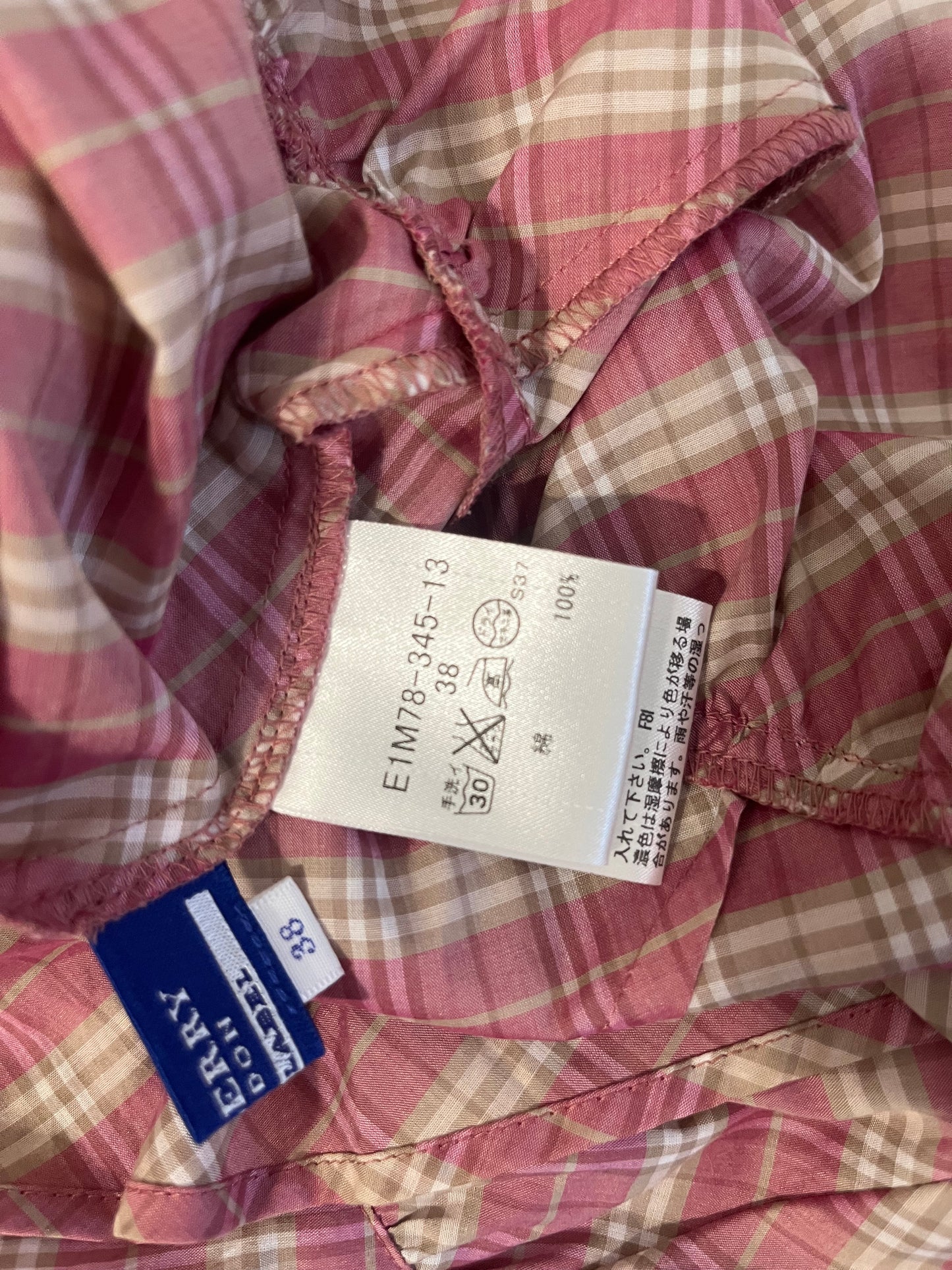 Brand New Burberry Blue Label Pink & white plaid babydoll top with ruffles