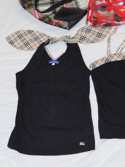 Burberry plaid bunny strap halter top