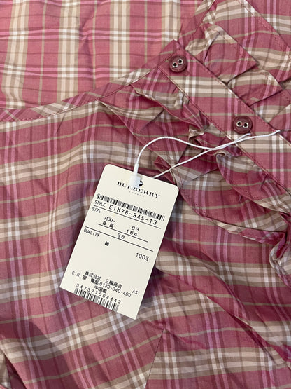 Brand New Burberry Blue Label Pink & white plaid babydoll top with ruffles