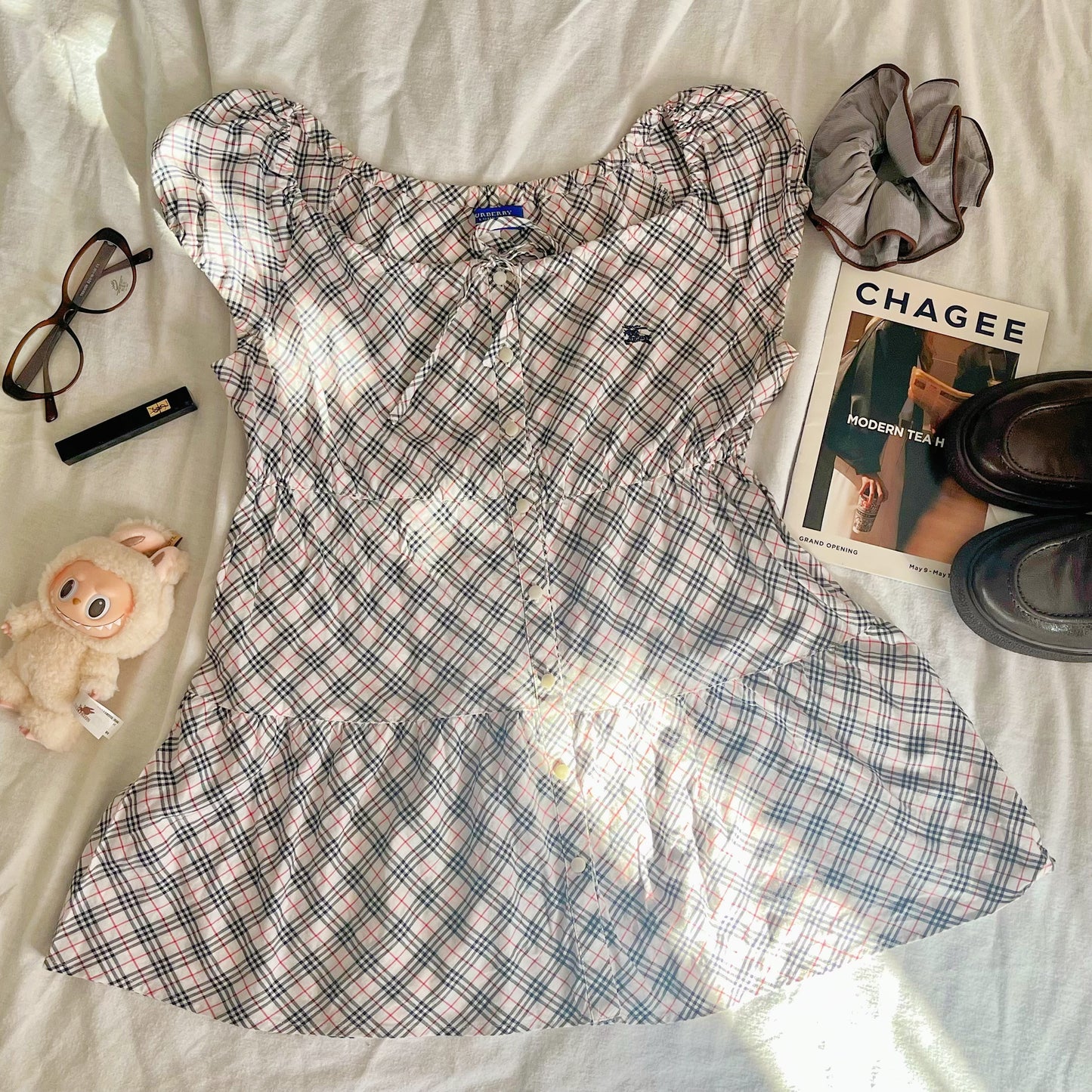 Burberry Blue Label Checkered Short Sleeve Top