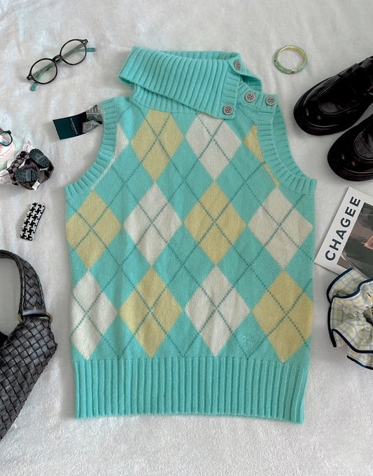 Brand New Burberry London Mint Green Plaid Vest